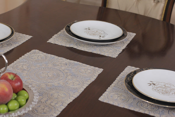 Victoria Ensemble 7 Pièces Brodé Beige (6 Sous-Plats + Chemin)