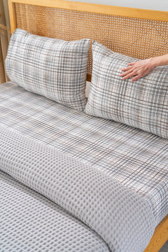 Ensemble de Draps En Coton Gris - 4 Pièces