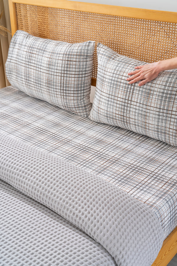 Ensemble de Draps En Coton Gris - 4 Pièces