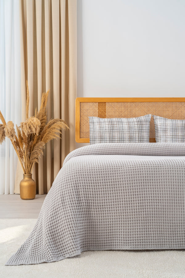 Ensemble de Draps En Coton Gris - 4 Pièces