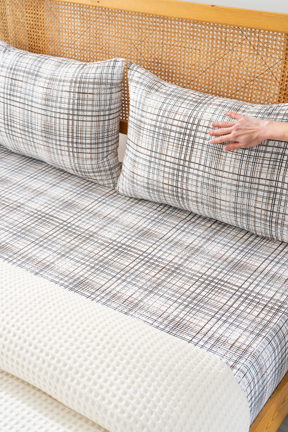 Ensemble de Draps En Coton Blanc Cassé - 4 Pièces