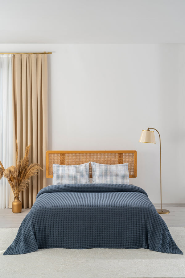 Ensemble de Draps En Coton Bleu - 4 Pièces