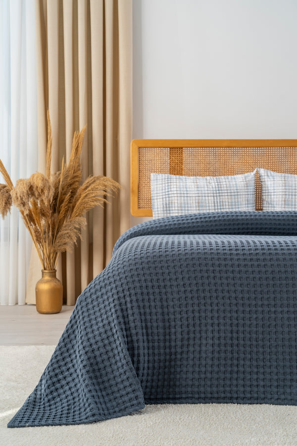 Ensemble de Draps En Coton Bleu - 4 Pièces