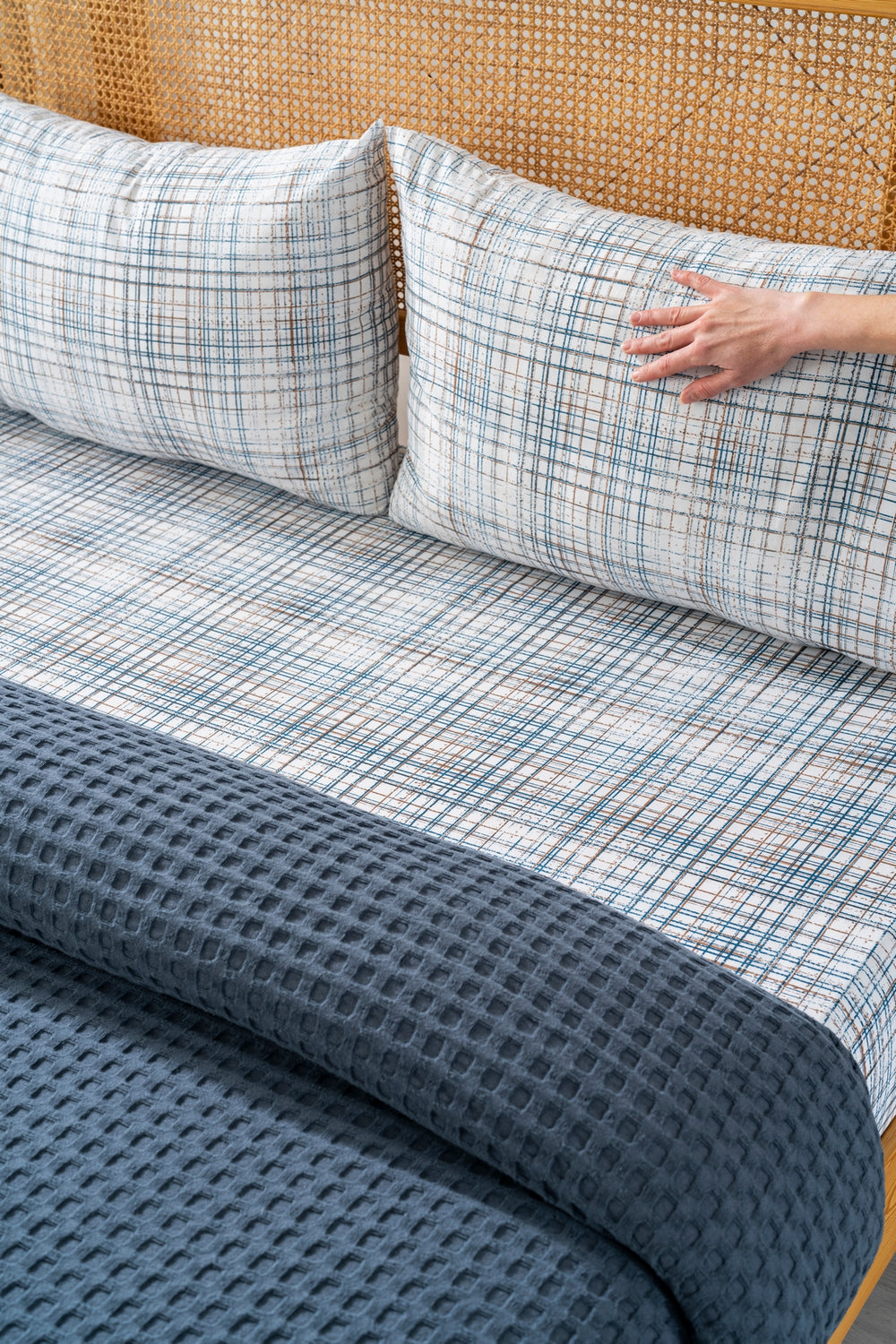 Ensemble de Draps En Coton Bleu - 4 Pièces