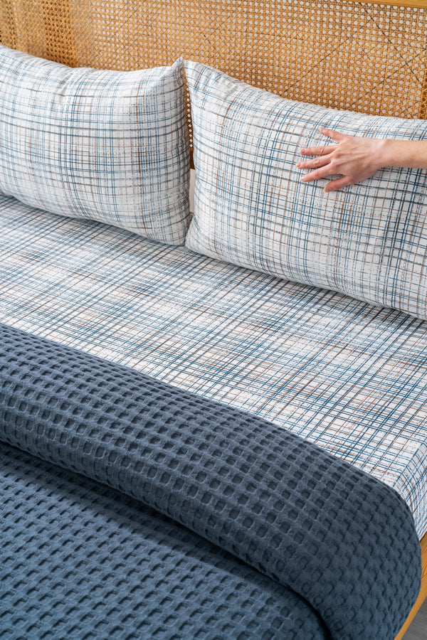 Ensemble de Draps En Coton Bleu - 4 Pièces