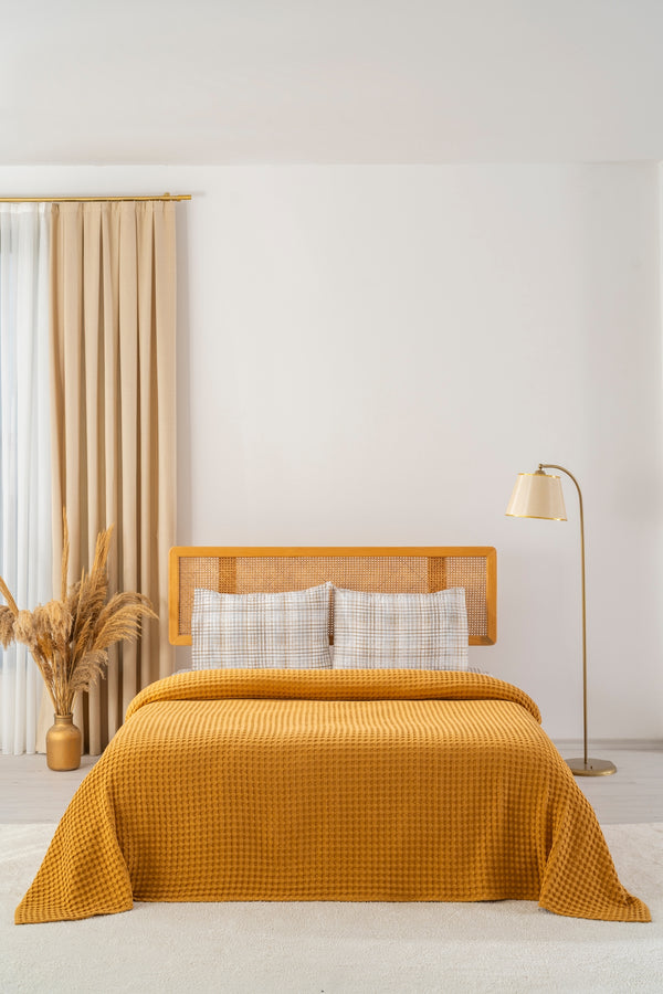 Ensemble de Draps En Coton Moutarde - 4 Pièces
