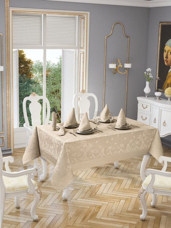 Ensemble Nappe Beige 160x220 cm Et 6 Serviettes