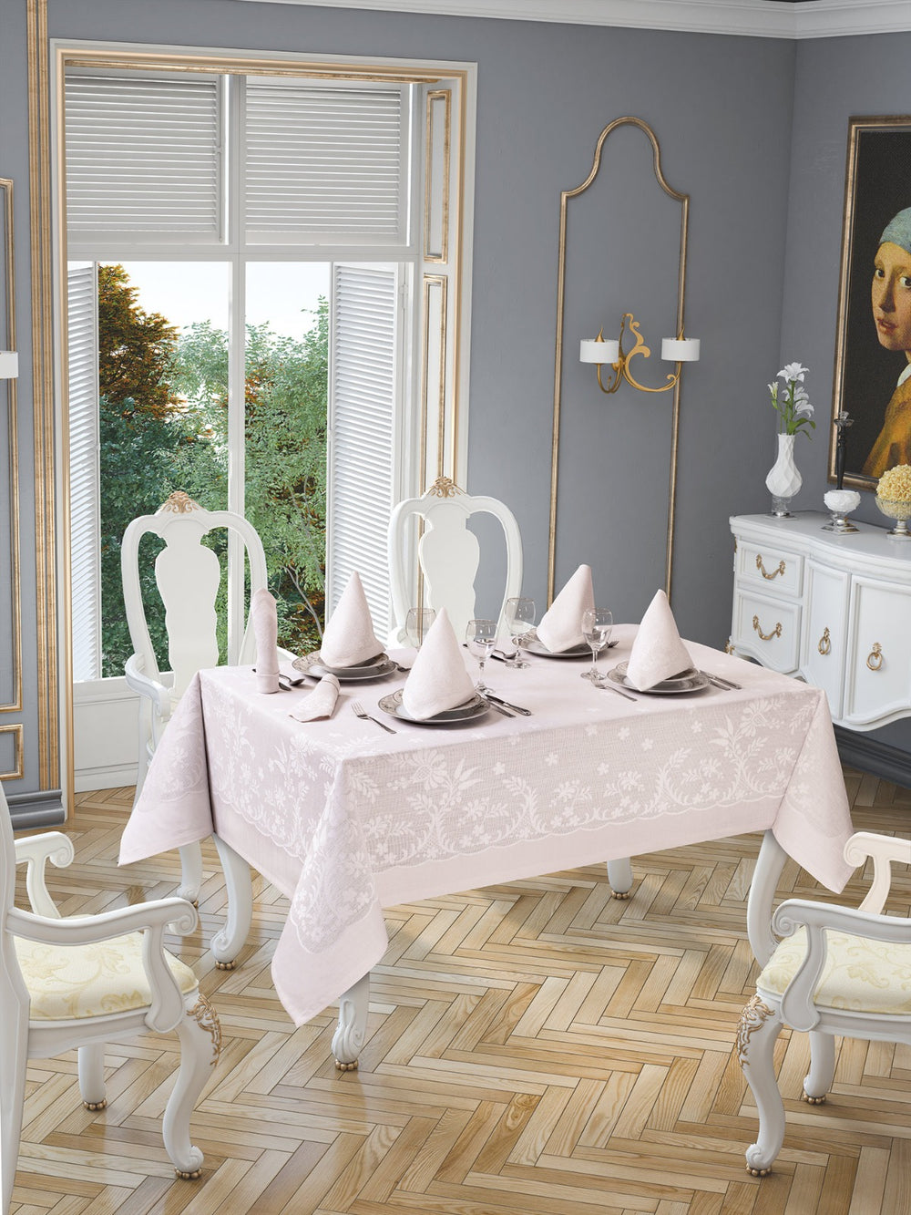 Ensemble Nappe Lilas 160x220 cm Et 6 Serviettes