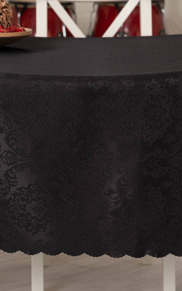 Nappe Ronde Jacquard Noir - 160 cm