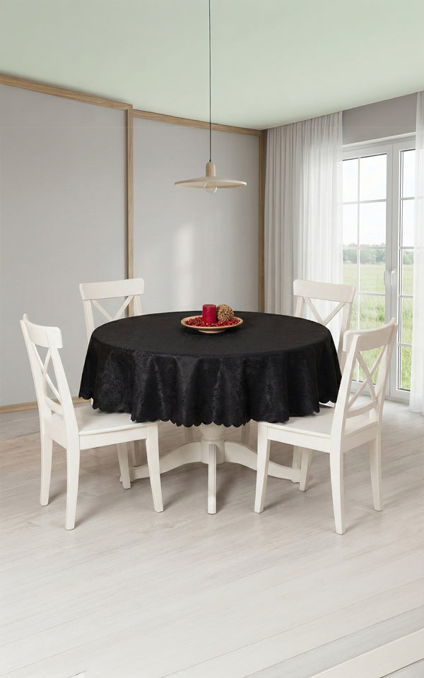 Nappe Ronde Jacquard Noir - 160 cm