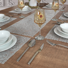 Victoria Ensemble 7 Pièces Brodé Gris (6 Sous-Plats + Chemin)