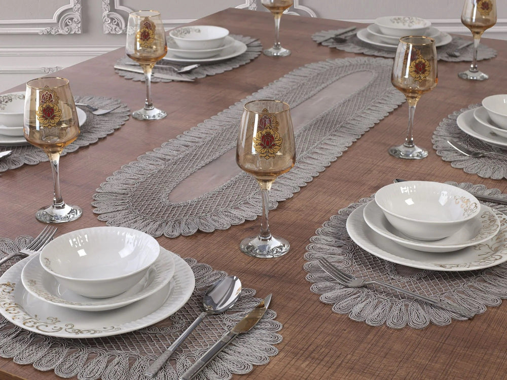 Vivien Ensemble 7 Pièces Gris (6 Sous-Plats + Chemin)