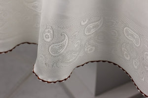 Nappe Ronde Jacquard Blanc Cassé - 160 cm