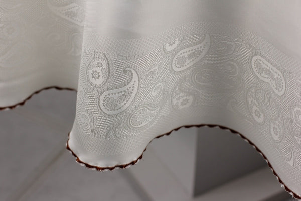 Nappe Ronde Jacquard Blanc Cassé - 160 cm