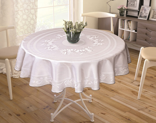 Nappe Ronde Jacquard Blanc Cassé - 160 cm