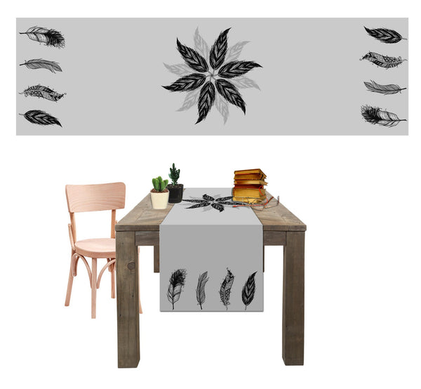 Chemin De Table Imprimé Plume - 45x150 cm