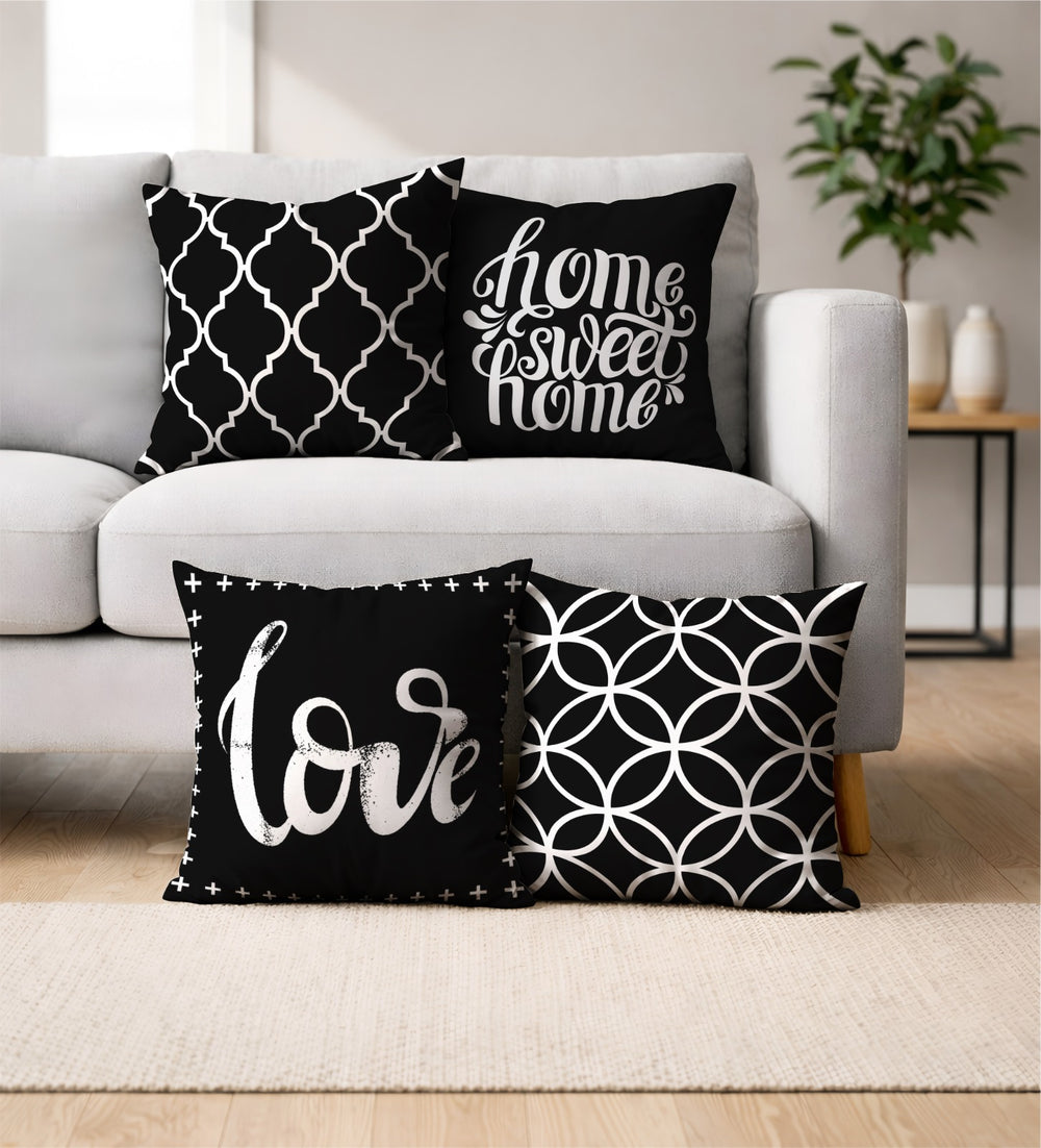 Lot De 4 Housses De Coussin Imprimées Sweet Home Noir - 40x40 - Tropik Home