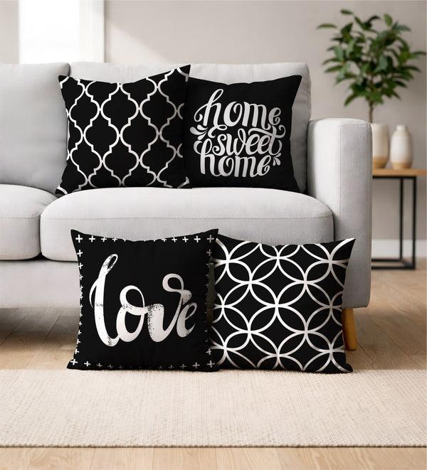 Lot De 4 Housses De Coussin Imprimées Sweet Home Noir - 40x40