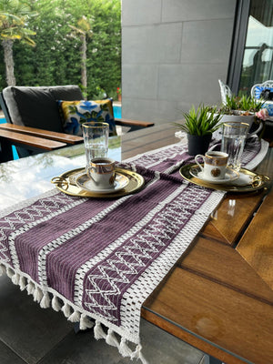 Chemin De Table Tricoté Coton Mauve - 35x145 cm