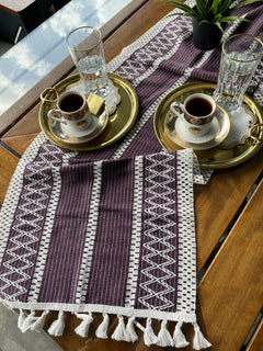 Chemin De Table Tricoté Coton Mauve - 35x145 cm