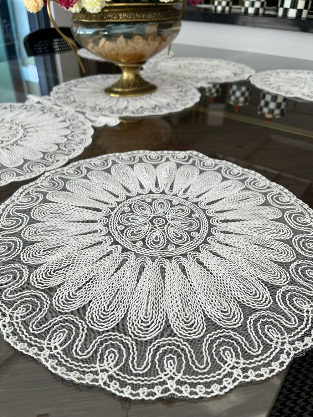 Venezia Ensemble 7 Pièces Blanc (6 Sous-Plats + Chemin)