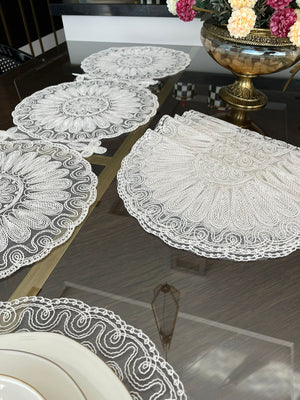 Venezia Ensemble 7 Pièces Blanc (6 Sous-Plats + Chemin)