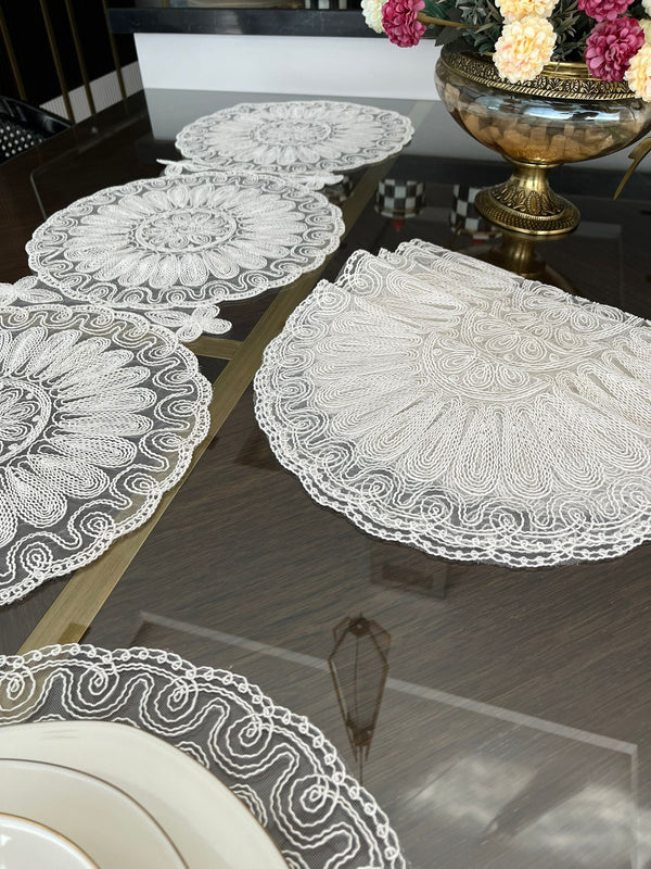 Venezia Ensemble 7 Pièces Blanc (6 Sous-Plats + Chemin)