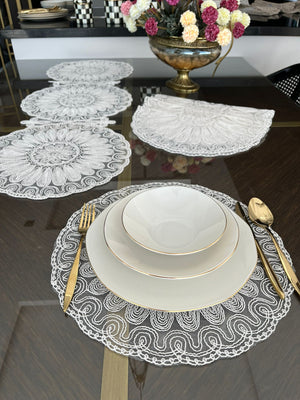 Venezia Ensemble 7 Pièces Blanc (6 Sous-Plats + Chemin)