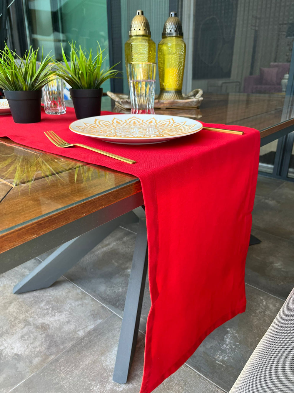 Chemin De Table Polycoton Rouge - 40x170 cm