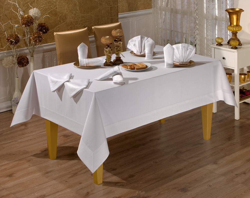 Ensemble Nappe Blanc 160x220 cm Et 6 Serviettes