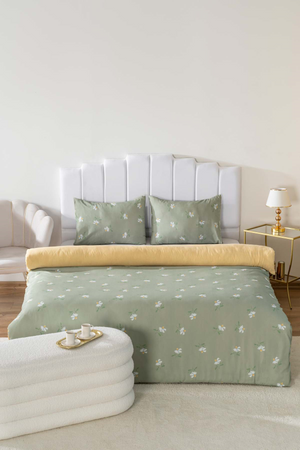 Ensemble de housse de couette double yeşil  papatya