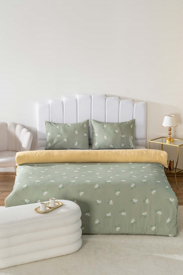 Ensemble de housse de couette double yeşil  papatya