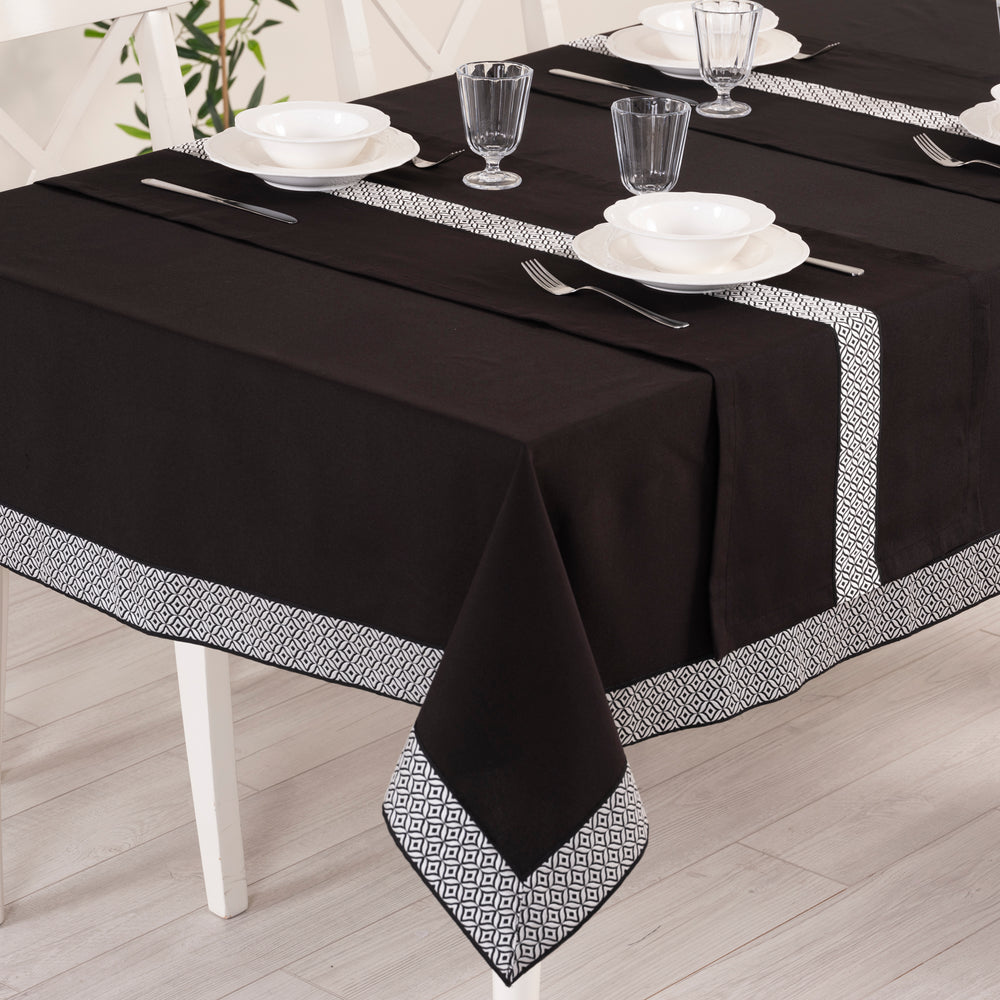 Alba Ensemble Nappe Rectangulaire Noir Et 2 Chemins De Table