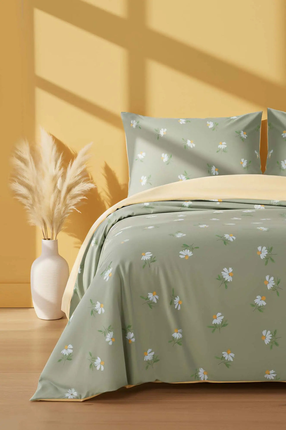 Ensemble de housse de couette double yeşil  papatya