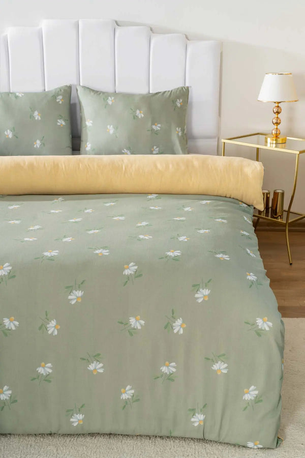 Ensemble de housse de couette double yeşil  papatya