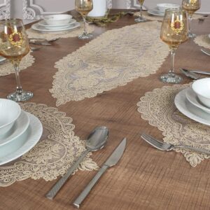 Valonia Ensemble 7 Pièces Brodé Beige (6 Sous-Plats + Chemin)
