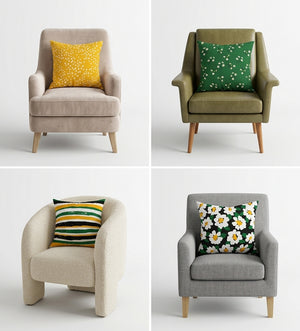 Lot De 4 Housses De Coussin Imprimées Exotique vert et jaune - 40x40 cm - vue 3