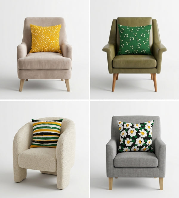 Lot De 4 Housses De Coussin Imprimées Exotique vert et jaune - 40x40 cm - vue 3