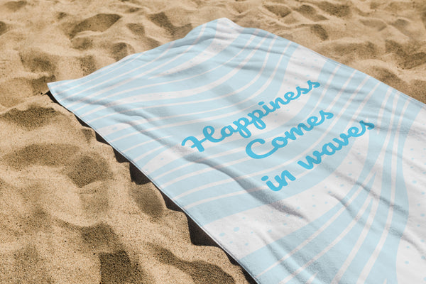 Serviette De Bain Imprimée Bonheur Bleue - 70x150 cm