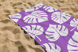 Serviette De Bain Imprimée Feuille Mauve - 70x150 cm