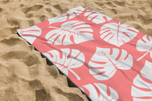 Serviette De Bain Imprimée Feuille Pêche - 70x150 cm