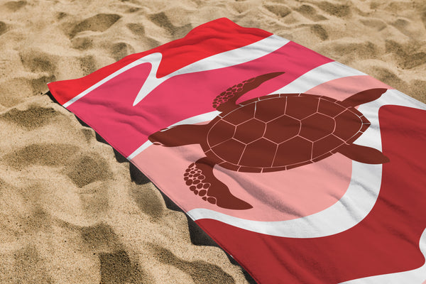 Serviette De Bain Imprimée Tortue Bordeaux - 70x150 cm