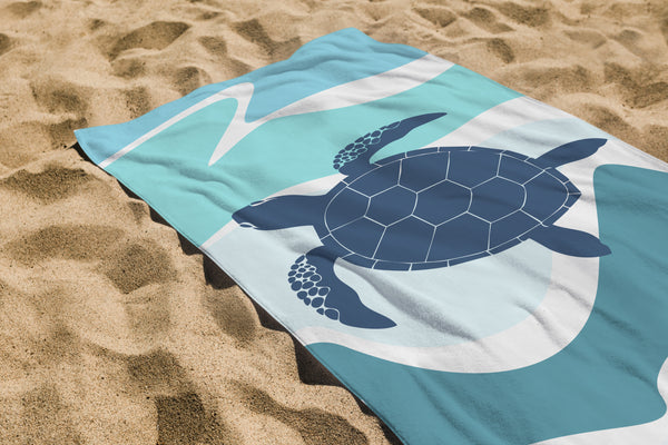 Serviette De Bain Imprimée Tortue Bleue - 70x150 cm