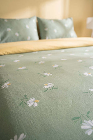 Ensemble De Housse De Couette Double Yeşil Papatya