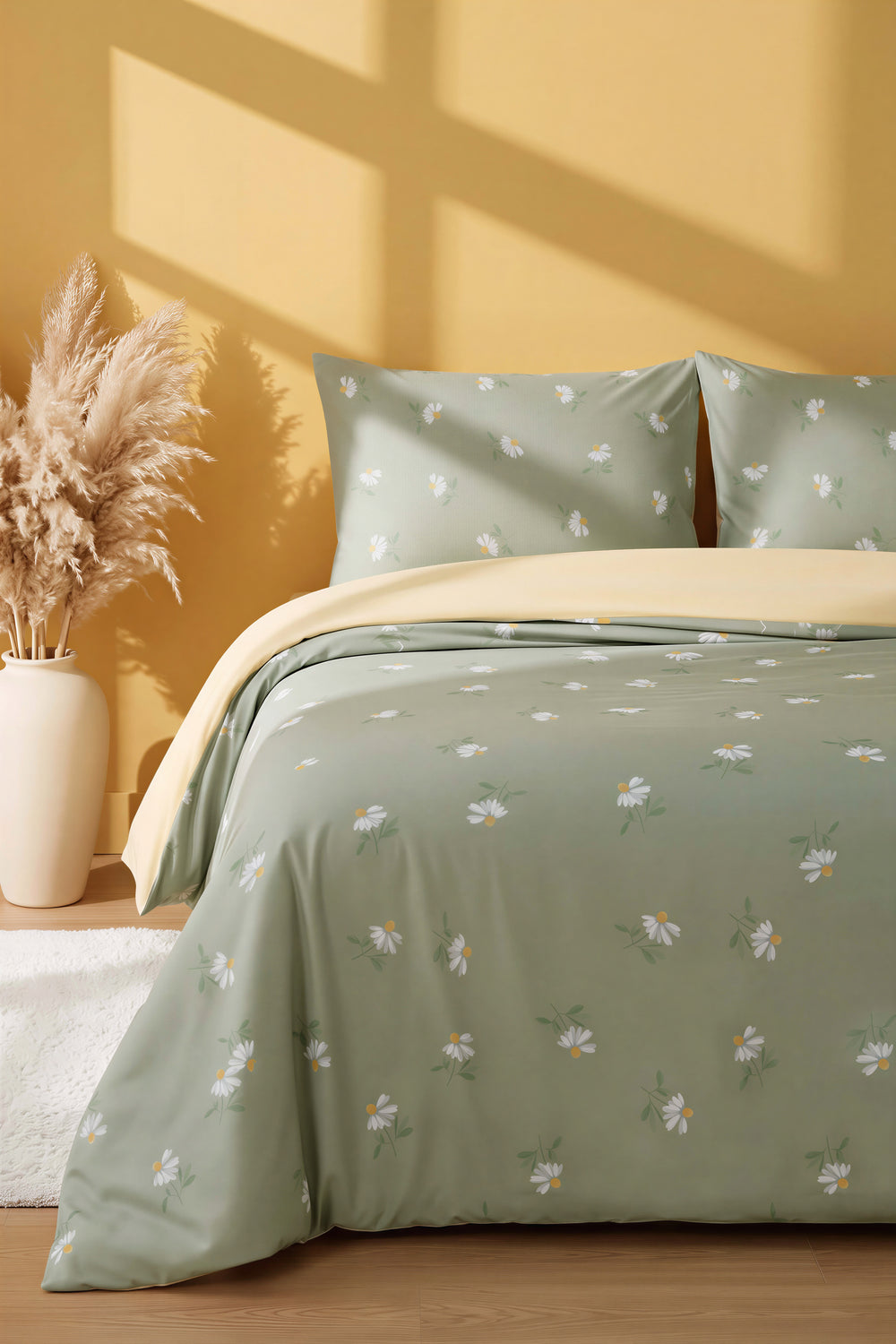 Ensemble De Housse De Couette Double Marguerite Verte