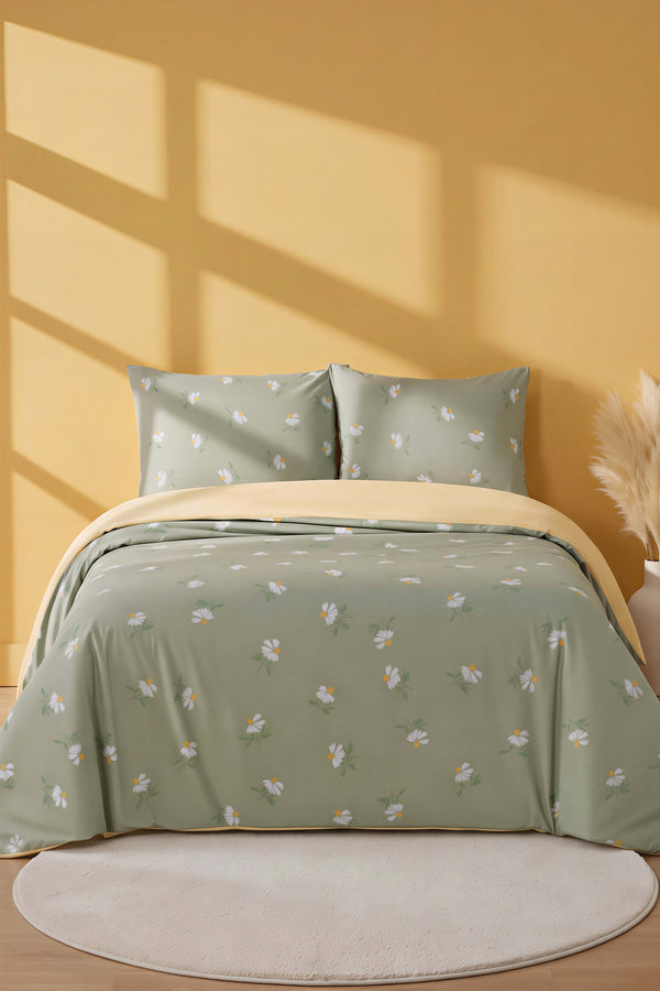Ensemble De Housse De Couette Double Yeşil Papatya