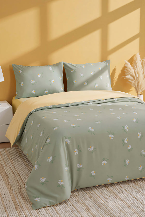 Ensemble De Housse De Couette Double Yeşil Papatya